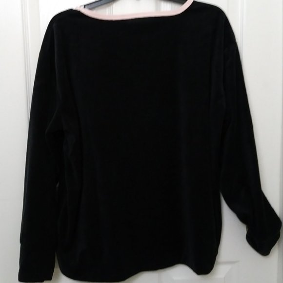 ED Love Comfortable Pink Heart Printed Velvet Black Pullover XL - Picture 8 of 14